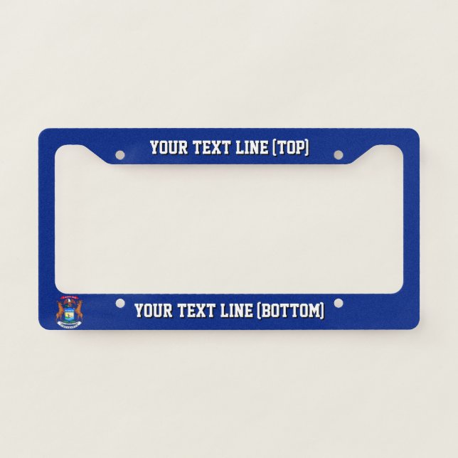 Michigan State Flag Design on a Personalized License Plate Frame (Front)