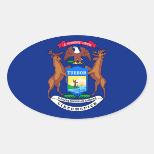 Michigan State Flag Design Oval Sticker