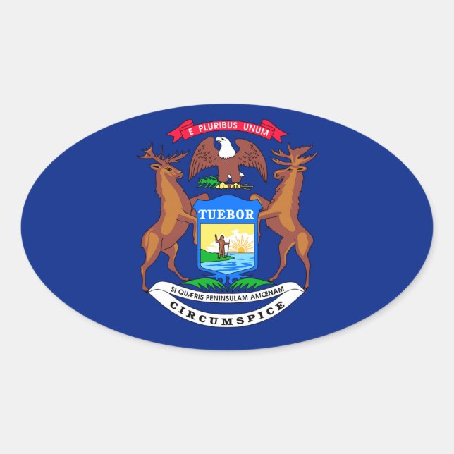 Michigan State Flag Design Oval Sticker (Front)