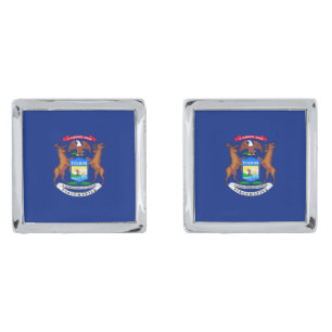 Michigan State Flag Design Silver Cufflinks