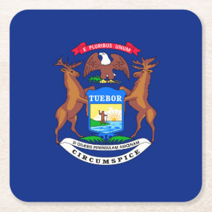 Michigan State Flag Design Square Paper Coaster