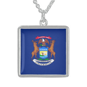 Michigan State Flag Design Sterling Silver Necklace
