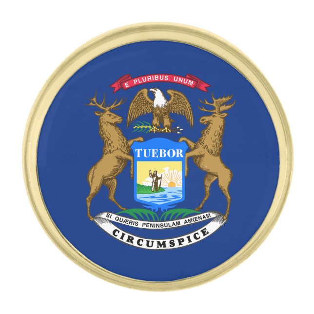 Michigan State Flag Gold Finish Lapel Pin (Front)