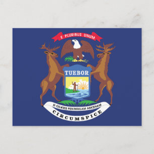 Michigan State Flag Great Lakes State Seal Moose Postcard