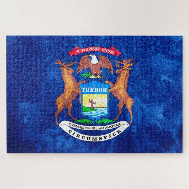 Michigan State Flag Grunge Jigsaw Puzzle (Horizontal)
