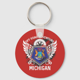 Michigan State Flag Off Road Adventure 4x4 Bogging Keychain