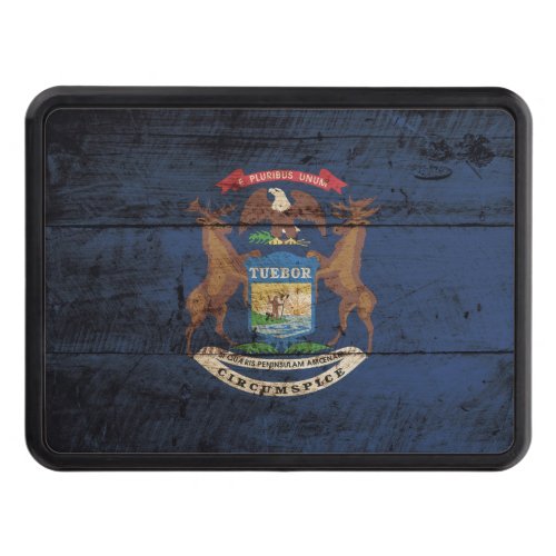 Michigan State Flag on Old Wood Grain Tow Hitch Cover