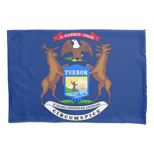 Michigan State Flag Print Patriotc Pillow Case (Front)