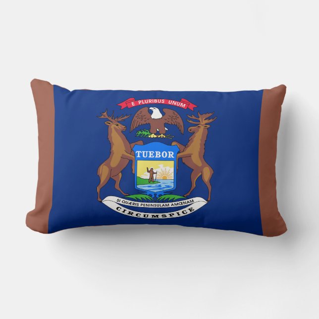 Michigan State Flag Print Patriotic Lumbar Pillow (Front)