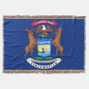 Michigan State Flag Print Patriotic Throw Blanket