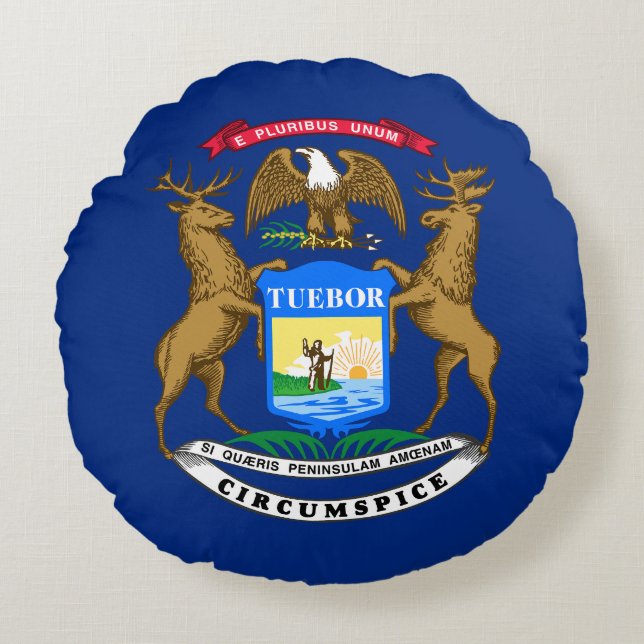 Michigan State Flag Round Pillow (Front)