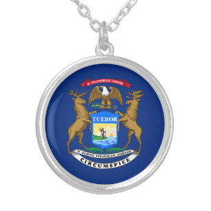 Michigan State Flag Silver Plated Necklace