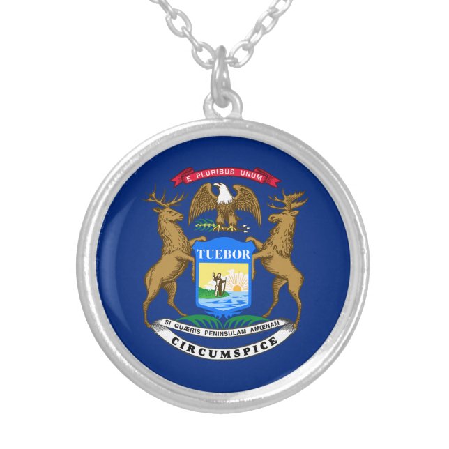 Michigan State Flag Silver Plated Necklace (Front)