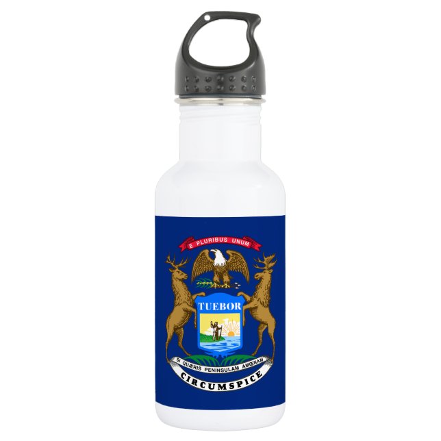 Michigan State Flag Stainless Steel Water Bottle (Front)