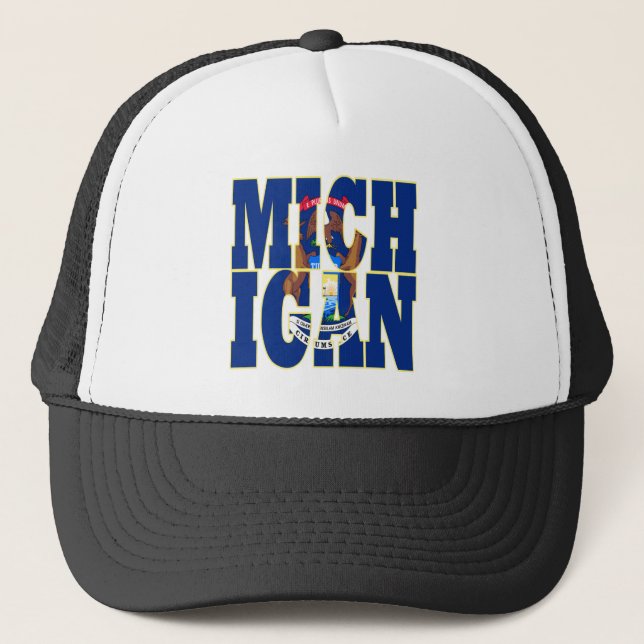 Michigan State flag text Trucker Hat (Front)