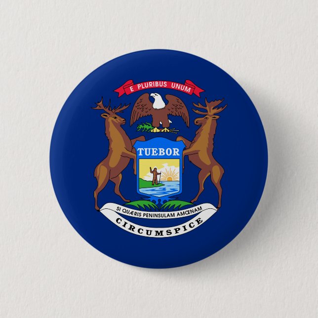 Michigan state flag usa united america symbol pinback button (Front)