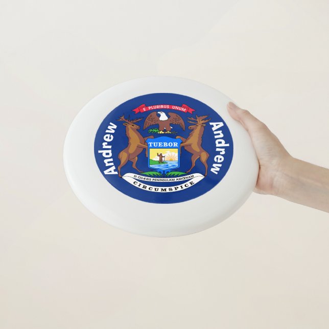 Michigan State Flag Wham-O Frisbee (In Hand)