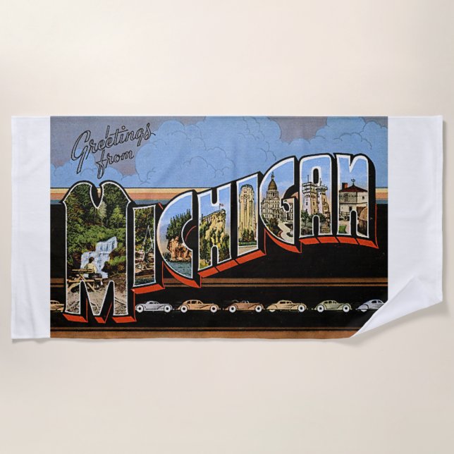 Michigan State Greetings Colorful Art Beach Towel (Front)