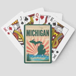 Michigan State Illustration Travel Art Vintage Poker Cards