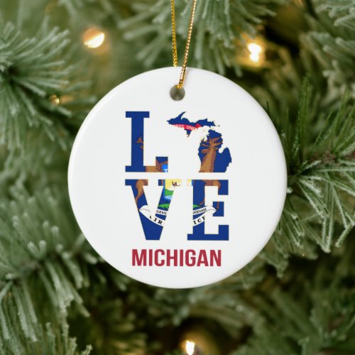 Michigan state love ceramic ornament
