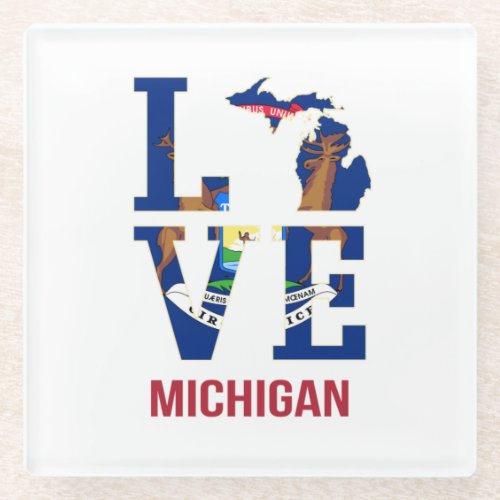 Michigan state love glass coaster