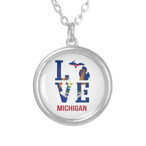 Michigan state love silver plated necklace