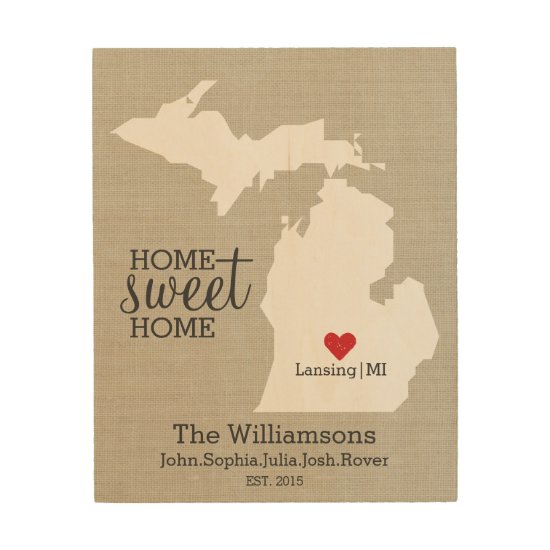 Michigan State Map Custom Family Name Established Wood Wall Decor