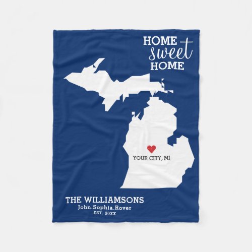 Michigan State Map Custom Names City Date Color Fleece Blanket