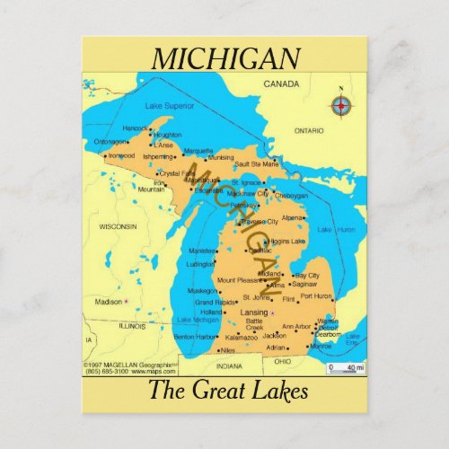 Michigan State  Map Postcard