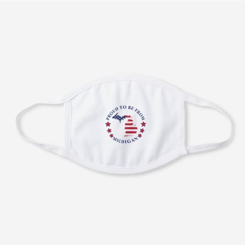 Michigan State Map Red White Blue Flag Pattern White Cotton Face Mask