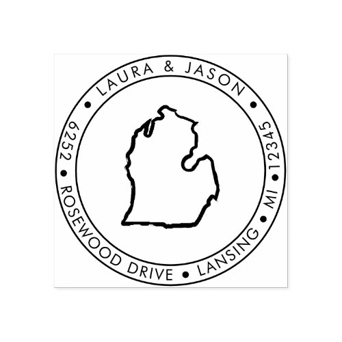 Michigan State Map Return Address Wood Art Stamp