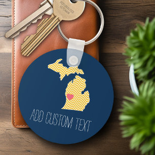 Michigan State Map with Custom Love Heart and Name Keychain