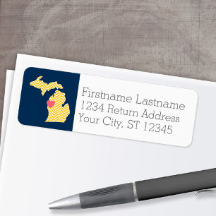 Michigan State Map with Custom Love Heart and Name Label