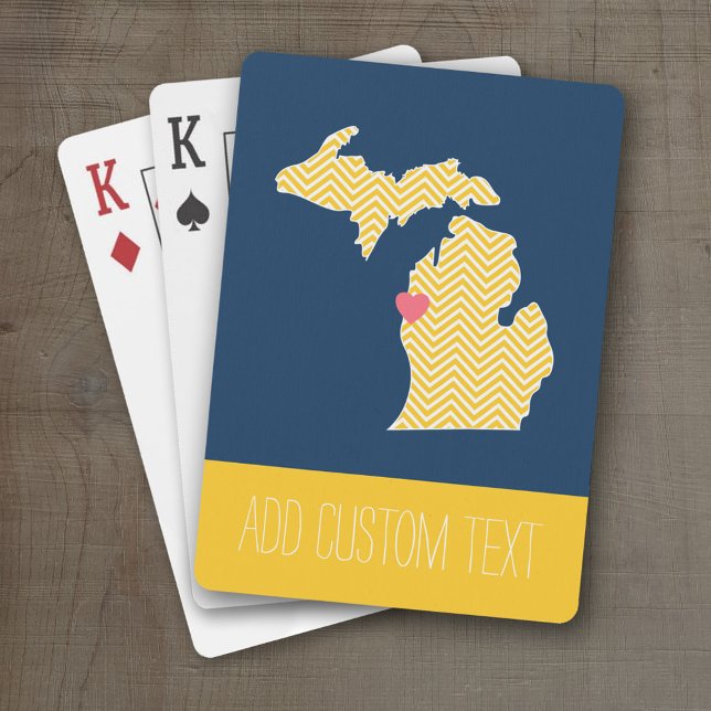 Michigan State Map with Custom Love Heart and Name Poker Cards (Personalized Playing Cards with a State Map, Movable Heart and Name)