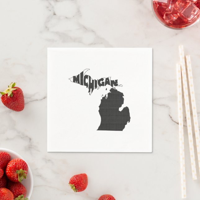Michigan State Name Word Art Black Paper Napkins (Insitu)