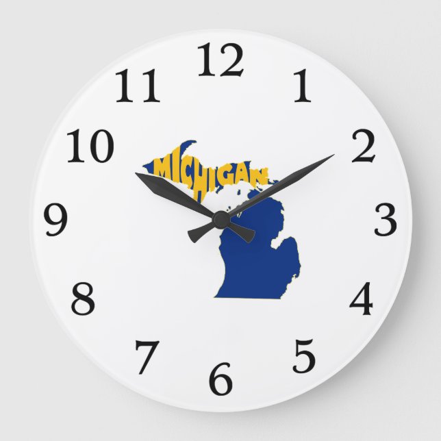 Michigan State Name Word Art Yellow Large Clock (Front)