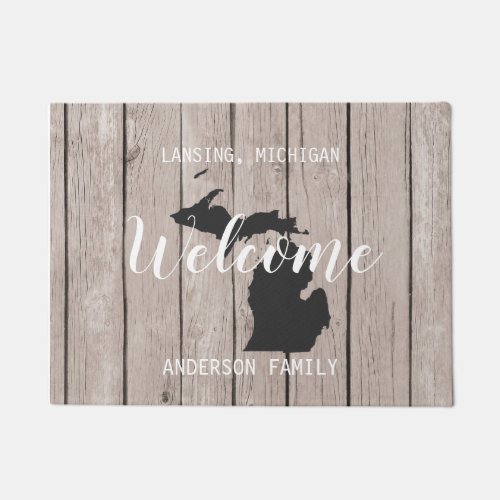 Michigan State Personalized Welcome Wood Look Doormat