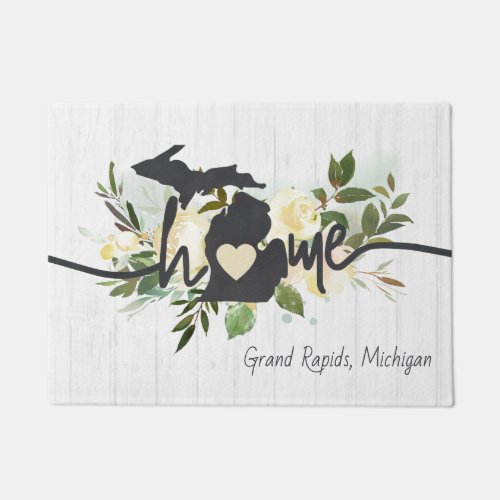 Michigan State Personalized Your Home City Rustic Doormat