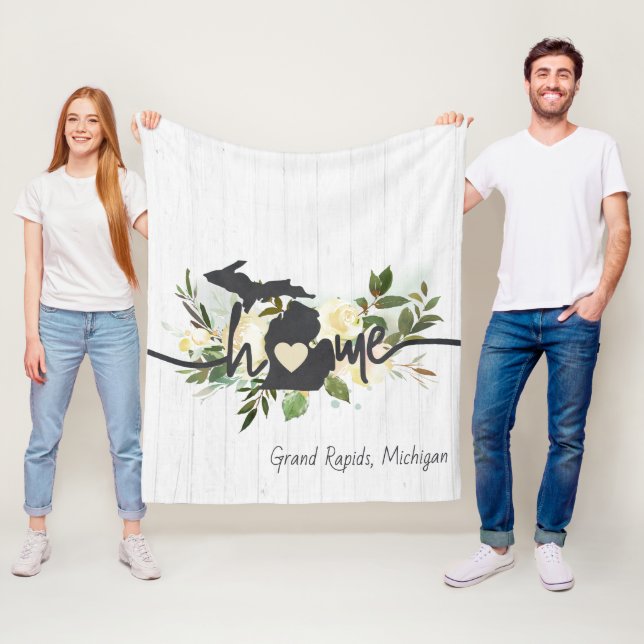 Michigan State Personalized Your Home City Rustic Fleece Blanket (In Situ)