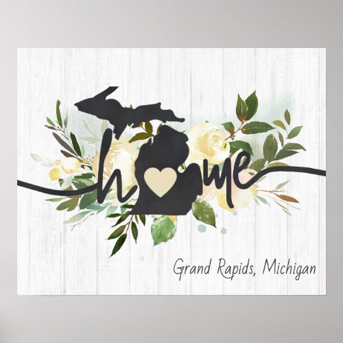 Michigan State Personalized Your Home City Rustic Poster