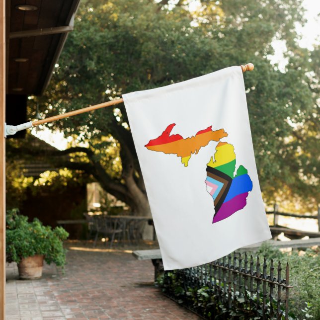 Michigan State Pride LGBTQ Progress Pride House Flag (In SItu)