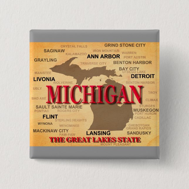 Michigan State Pride Map Silhouette Pinback Button (Front)
