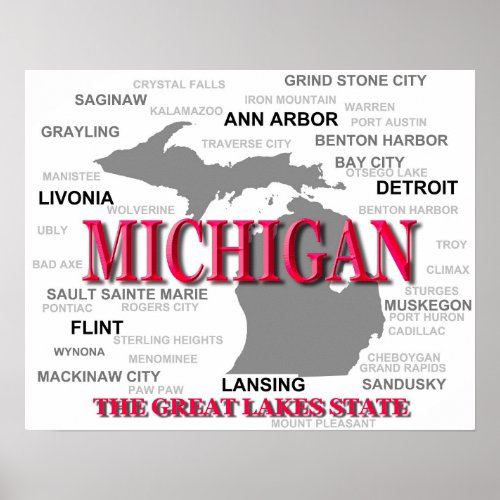 Michigan State Pride Map Silhouette Poster