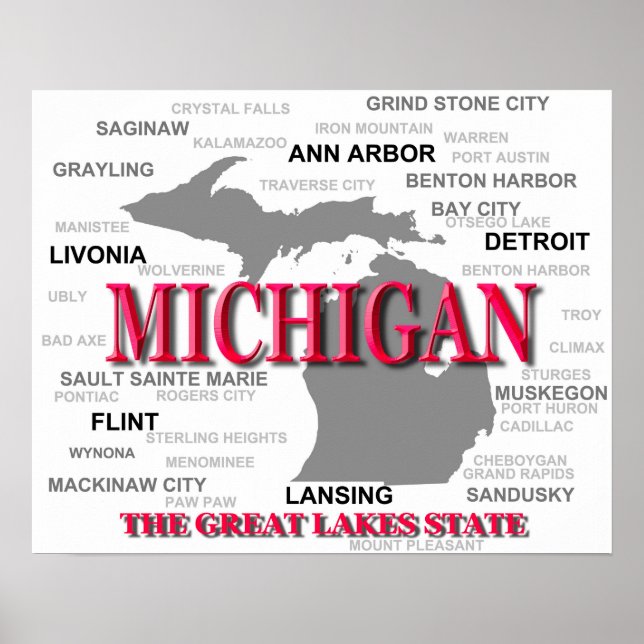 Michigan State Pride Map Silhouette Poster (Front)