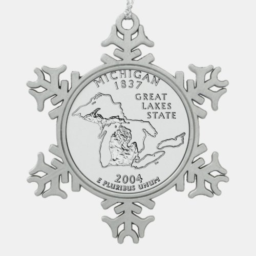 Michigan State Quarter Snowflake Pewter Christmas Ornament