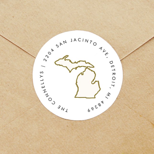Michigan State Return Address Labels (Michigan state illustration round sticker return address labels.)