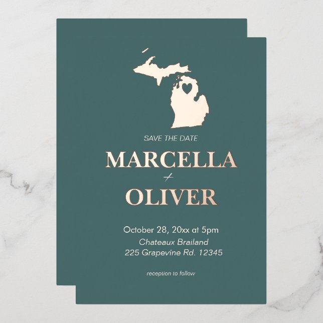 Michigan State Save The Date Destination Wedding   Foil Invitation (Front/Back)