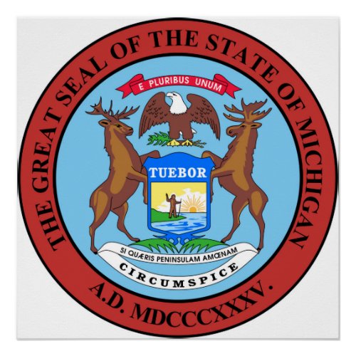 Michigan state seal america republic symbol flag poster