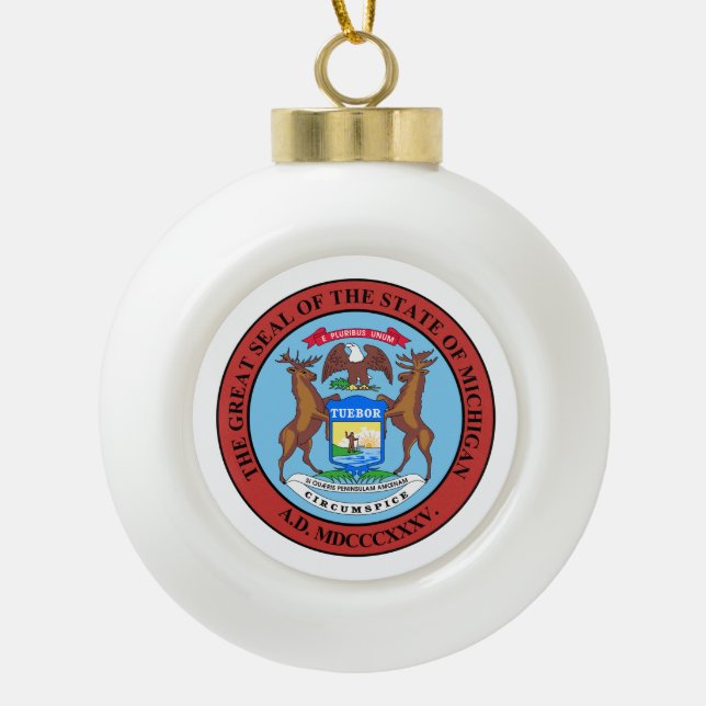 Michigan State Seal - Ceramic Ball Christmas Ornament (Front)