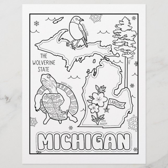 michigan state shape and facts coloring page (Front)